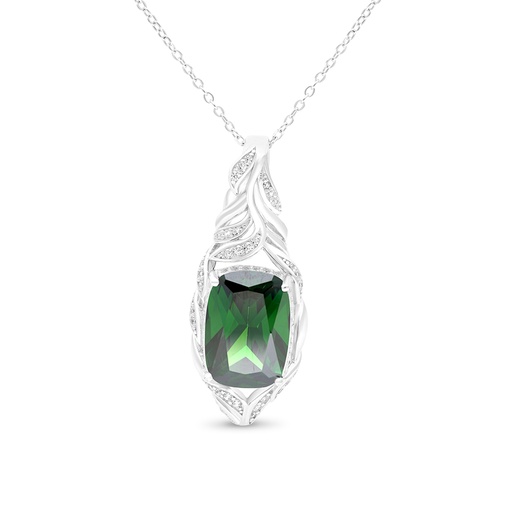 [NCL01EMR00WCZA757] Sterling Silver 925 Necklace Rhodium Plated Embedded With Emerald Zircon And White CZ