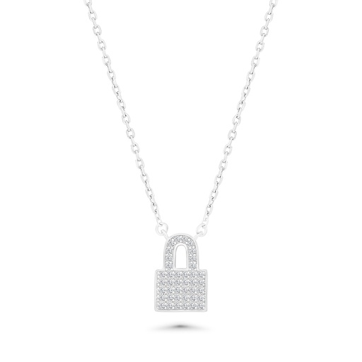 [NCL01WCZ00000A758] Sterling Silver 925 Necklace Rhodium Plated Embedded With White CZ