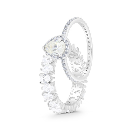 Sterling Silver 925 Ring (Twins) Rhodium Plated Embedded With Yellow Zircon And White CZ