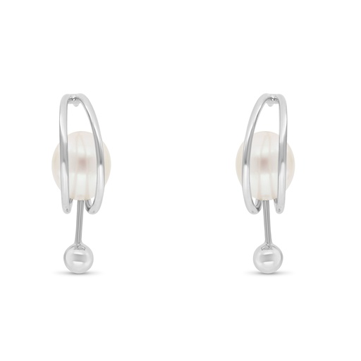 [EAR01PRL00000B845] Sterling Silver 925 Earring Rhodium Plated Embedded With Natural White Pearl