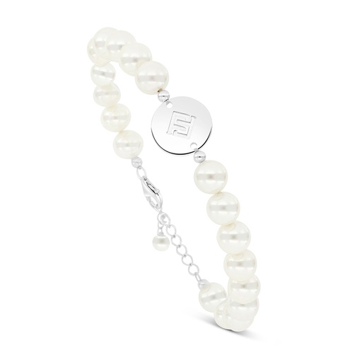 [BRC01PRL00000A984] Sterling Silver 925 Bracelet Rhodium Plated Embedded With White natural Pearl