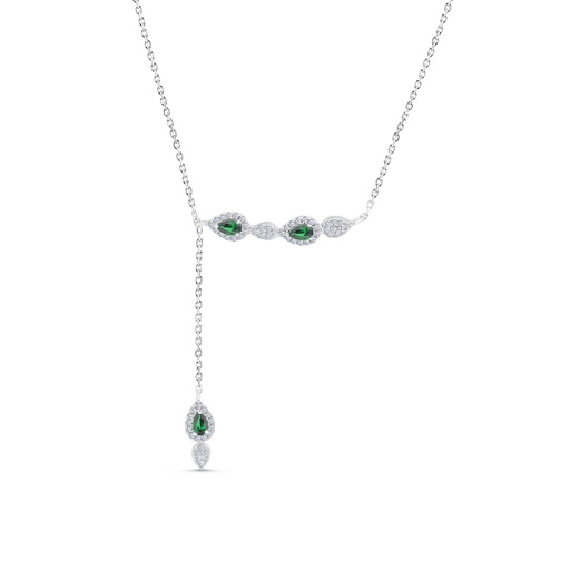 [NCL01EMR00WCZA923] Sterling Silver 925 Necklace Rhodium Plated Embedded With Emerald Zircon And White CZ
