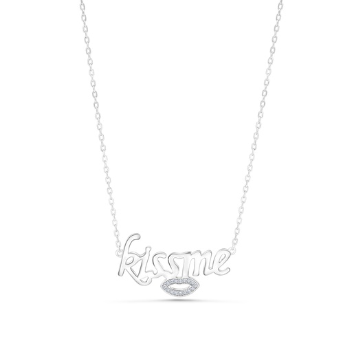 [NCL01WCZ00000A925] Sterling Silver 925 Necklace Rhodium Plated Embedded With White CZ