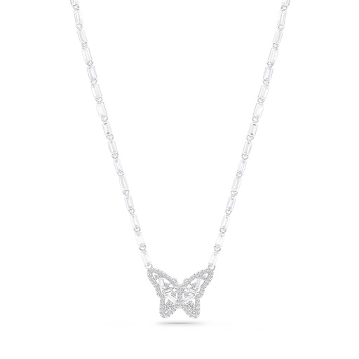 [NCL01WCZ00000B093] Sterling Silver 925 Necklace Rhodium Plated Embedded With White CZ