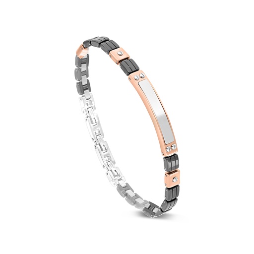 [BRC0900000000A013] Stainless Steel Bracelet, Rhodium And Black And Rose Gold Plated 316L