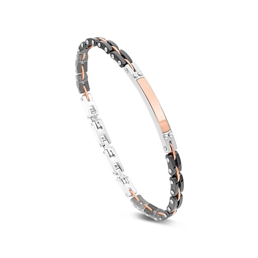 [BRC0900000000A014] Stainless Steel Bracelet, Rhodium And Black And Rose Gold Plated 316L