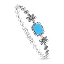 Sterling Silver 925 Bracelet Embedded With Natural Processed Turquoise And Marcasite Stones