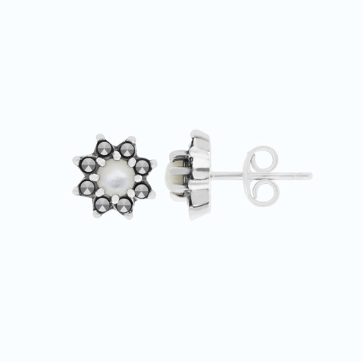 [EAR04MAR00MOPA467] Sterling Silver 925 Earring Embedded With Natural White Shell And Marcasite Stones