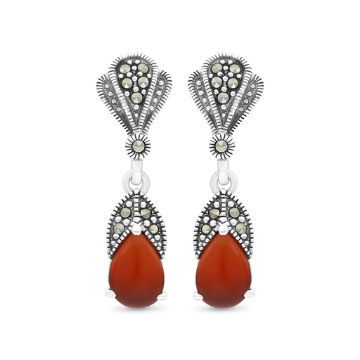 [EAR04MAR00RAGA287] Sterling Silver 925 Earring Embedded With Natural Aqiq And Marcasite Stones