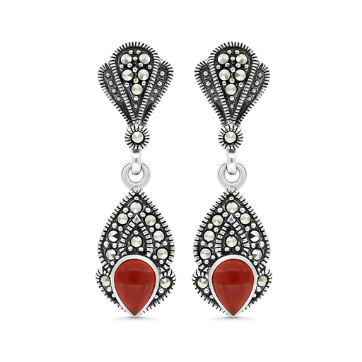 [EAR04MAR00RAGA289] Sterling Silver 925 Earring Embedded With Natural Aqiq And Marcasite Stones