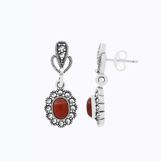 [EAR04MAR00RAGA474] Sterling Silver 925 Earring Embedded With Natural Aqiq And Marcasite Stones
