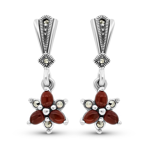 [EAR04MAR00RAGA292] Sterling Silver 925 Earring Embedded With Natural Aqiq And Marcasite Stones