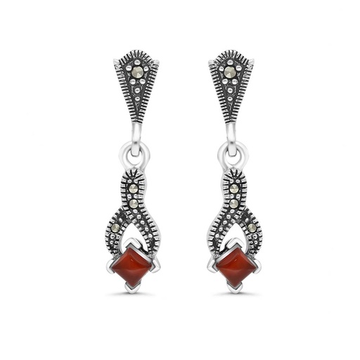 [EAR04MAR00RAGA295] Sterling Silver 925 Earring Embedded With Natural Aqiq And Marcasite Stones