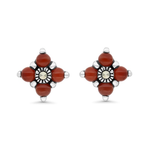 [EAR04MAR00RAGA296] Sterling Silver 925 Earring Embedded With Natural Aqiq And Marcasite Stones