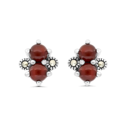 [EAR04MAR00RAGA298] Sterling Silver 925 Earring Embedded With Natural Aqiq And Marcasite Stones