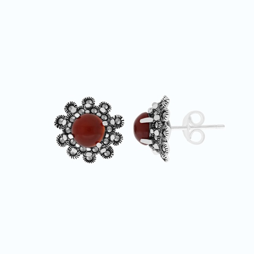 [EAR04MAR00RAGA476] Sterling Silver 925 Earring Embedded With Natural Aqiq And Marcasite Stones