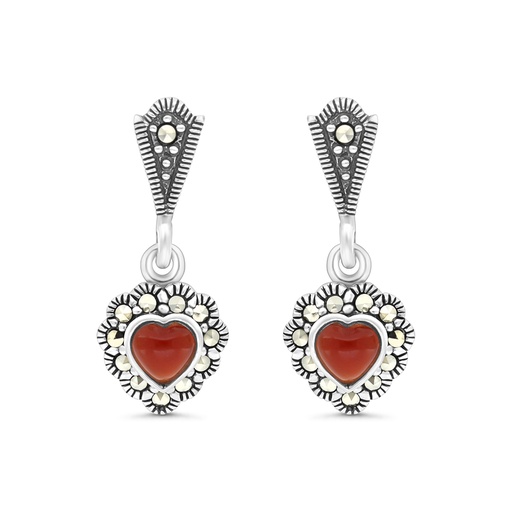 [EAR04MAR00RAGA477] Sterling Silver 925 Earring Embedded With Natural Aqiq And Marcasite Stones