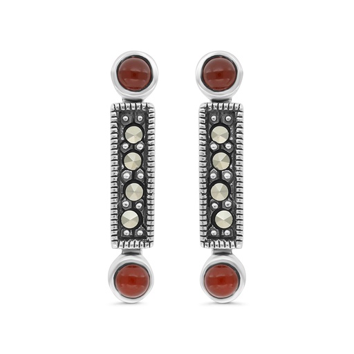 [EAR04MAR00RAGA302] Sterling Silver 925 Earring Embedded With Natural Aqiq And Marcasite Stones