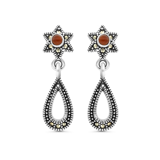 [EAR04MAR00RAGA306] Sterling Silver 925 Earring Embedded With Natural Aqiq And Marcasite Stones