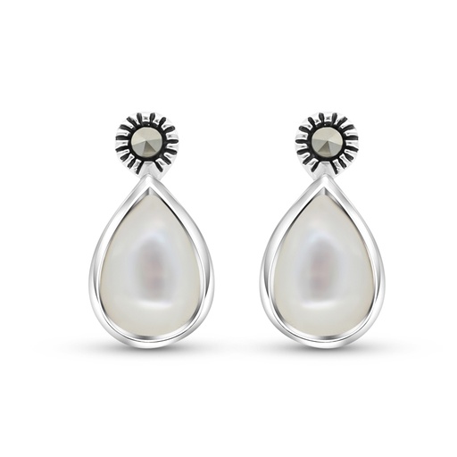 [EAR04MAR00MOPA307] Sterling Silver 925 Earring Embedded With Natural White Shell And Marcasite Stones