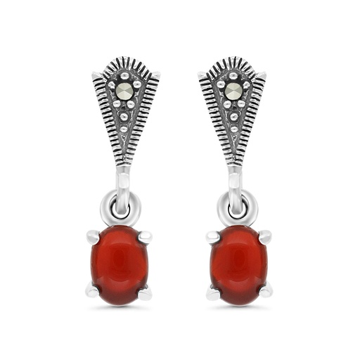 [EAR04MAR00RAGA308] Sterling Silver 925 Earring Embedded With Natural Aqiq And Marcasite Stones