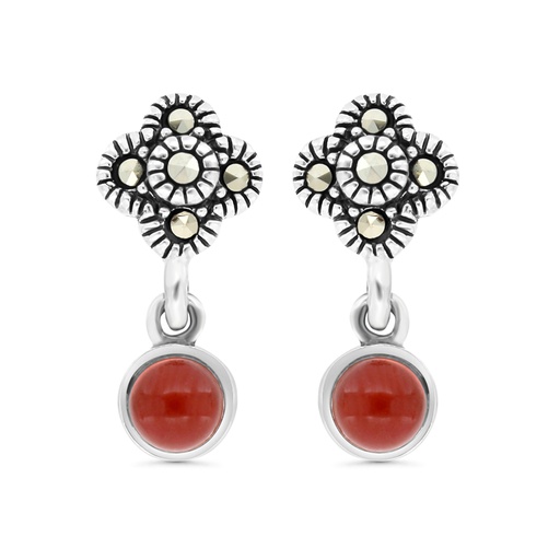 [EAR04MAR00RAGA313] Sterling Silver 925 Earring Embedded With Natural Aqiq And Marcasite Stones