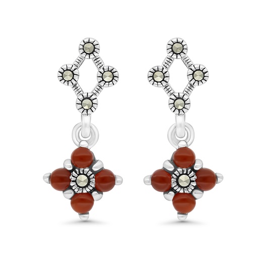 [EAR04MAR00RAGA316] Sterling Silver 925 Earring Embedded With Natural Aqiq And Marcasite Stones