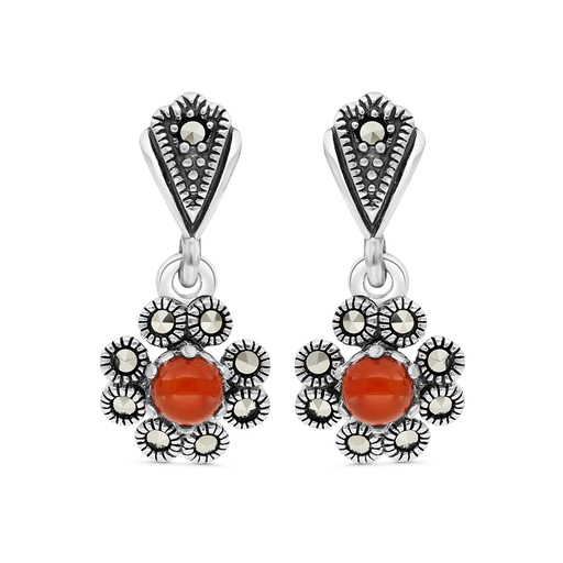 [EAR04MAR00RAGA317] Sterling Silver 925 Earring Embedded With Natural Aqiq And Marcasite Stones