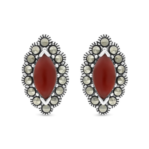 [EAR04MAR00RAGA483] Sterling Silver 925 Earring Embedded With Natural Aqiq And Marcasite Stones