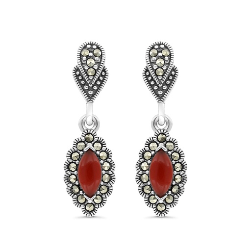 [EAR04MAR00RAGA320] Sterling Silver 925 Earring Embedded With Natural Aqiq And Marcasite Stones