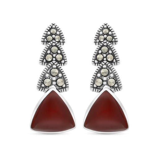 [EAR04MAR00RAGA322] Sterling Silver 925 Earring Embedded With Natural Aqiq And Marcasite Stones