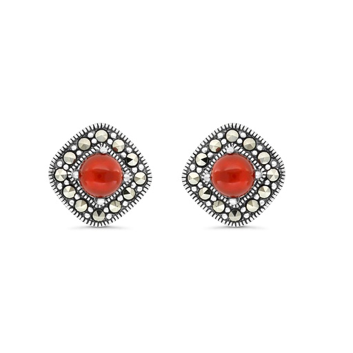 [EAR04MAR00RAGA333] Sterling Silver 925 Earring Embedded With Natural Aqiq And Marcasite Stones