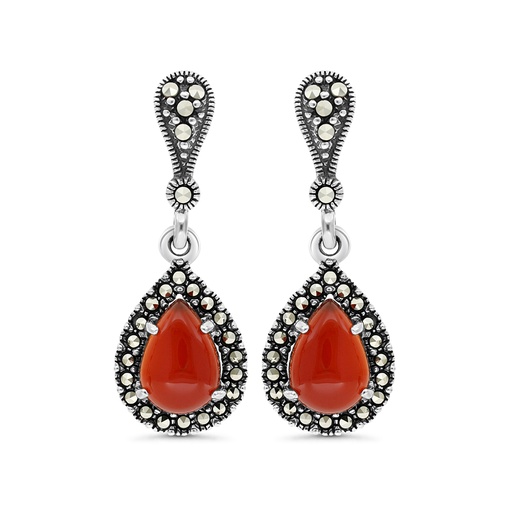 [EAR04MAR00RAGA328] Sterling Silver 925 Earring Embedded With Natural Aqiq And Marcasite Stones