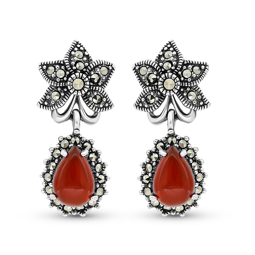 [EAR04MAR00RAGA336] Sterling Silver 925 Earring Embedded With Natural Aqiq And Marcasite Stones