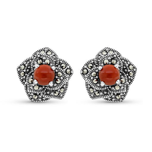 [EAR04MAR00RAGA337] Sterling Silver 925 Earring Embedded With Natural Aqiq And Marcasite Stones