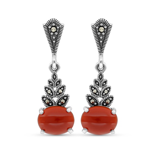 [EAR04MAR00RAGA346] Sterling Silver 925 Earring Embedded With Natural Aqiq And Marcasite Stones