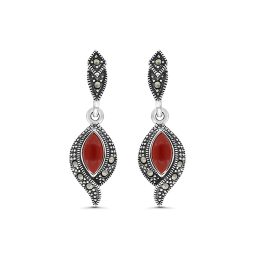 [EAR04MAR00RAGA344] Sterling Silver 925 Earring Embedded With Natural Aqiq And Marcasite Stones