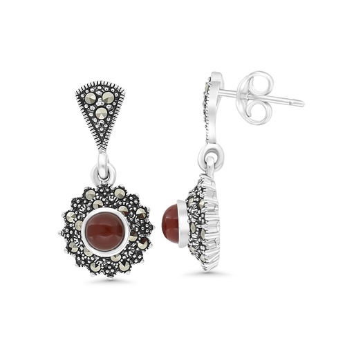 [EAR04MAR00RAGA347] Sterling Silver 925 Earring Embedded With Natural Aqiq And Marcasite Stones