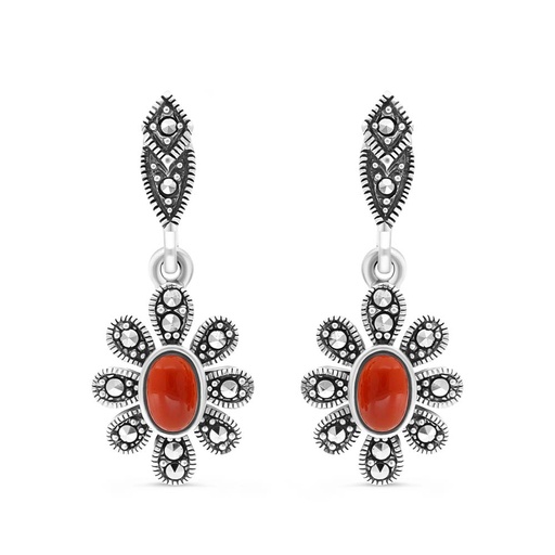 [EAR04MAR00RAGA357] Sterling Silver 925 Earring Embedded With Natural Aqiq And Marcasite Stones