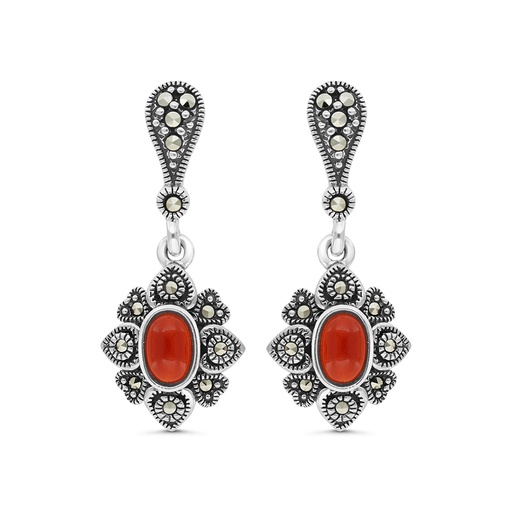 [EAR04MAR00RAGA361] Sterling Silver 925 Earring Embedded With Natural Aqiq And Marcasite Stones