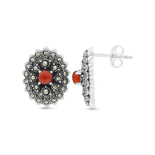 [EAR04MAR00RAGA363] Sterling Silver 925 Earring Embedded With Natural Aqiq And Marcasite Stones