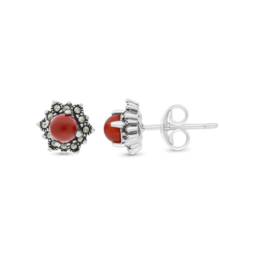 [EAR04MAR00RAGA364] Sterling Silver 925 Earring Embedded With Natural Aqiq And Marcasite Stones