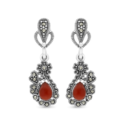[EAR04MAR00RAGA370] Sterling Silver 925 Earring Embedded With Natural Aqiq And Marcasite Stones