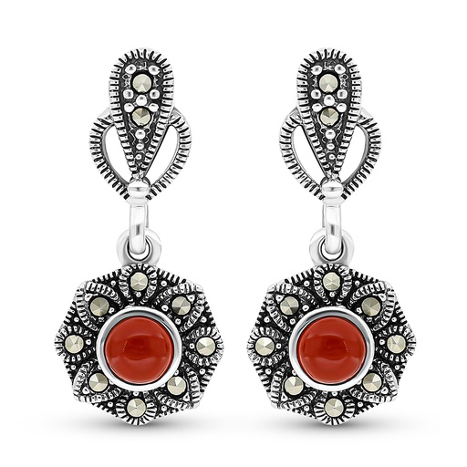 [EAR04MAR00RAGA372] Sterling Silver 925 Earring Embedded With Natural Aqiq And Marcasite Stones