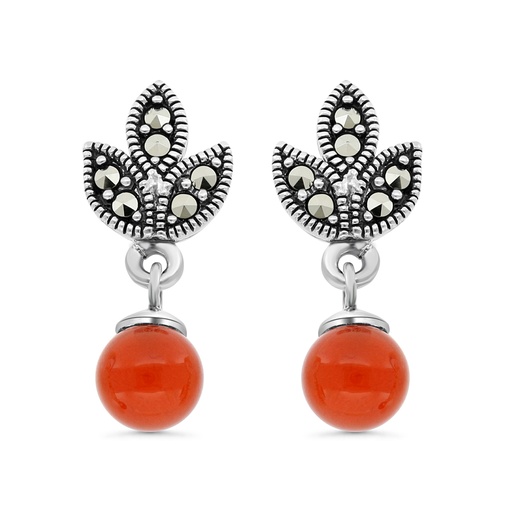 [EAR04MAR00RAGA380] Sterling Silver 925 Earring Embedded With Natural Aqiq And Marcasite Stones