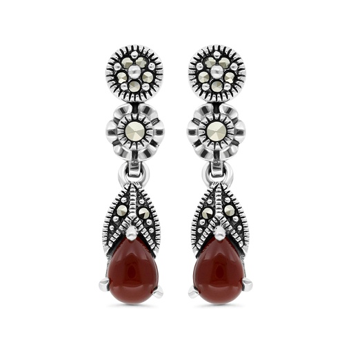 [EAR04MAR00RAGA382] Sterling Silver 925 Earring Embedded With Natural Aqiq And Marcasite Stones