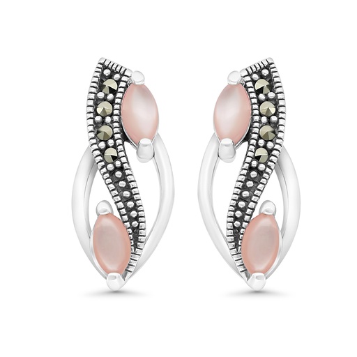 [EAR04MAR00PNKA405] Sterling Silver 925 Earring Embedded With Natural Pink Shell And Marcasite Stones