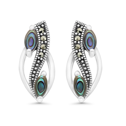 [EAR04MAR00ABAA405] Sterling Silver 925 Earring Embedded With Natural Blue Shell And Marcasite Stones