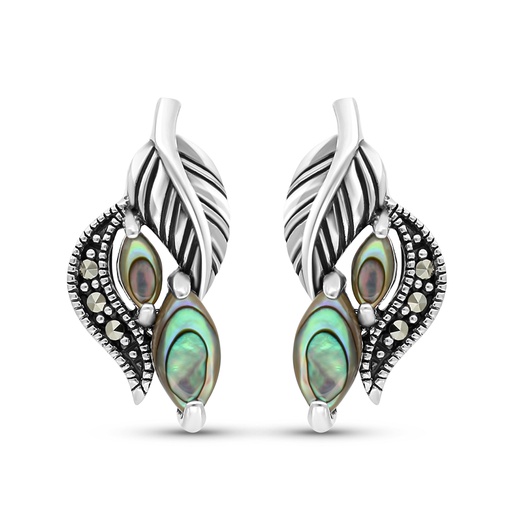 [EAR04MAR00ABAA406] Sterling Silver 925 Earring Embedded With Natural Blue Shell And Marcasite Stones