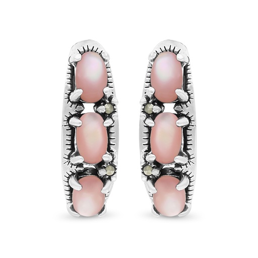 [EAR04MAR00PNKA409] Sterling Silver 925 Earring Embedded With Natural Pink Shell And Marcasite Stones